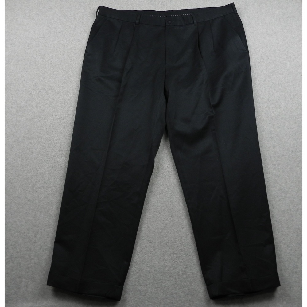 Van Heusen Pants Mens 42x30 Dress Suit Business Formal Cuffed Pleated Navy Blue